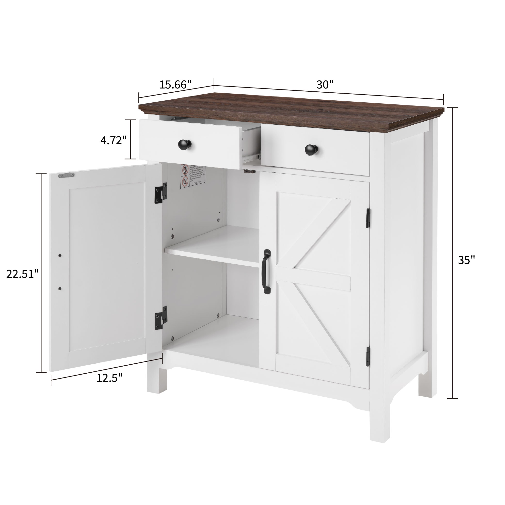 Farmhouse Buffet Cabinet With Drawer And Adjustable Shelf, Rustic White & Honey Brown Storage Cabinet, Barn Door Accent Sideboard For Kitchen, Living Room, Entryway_voghion.com